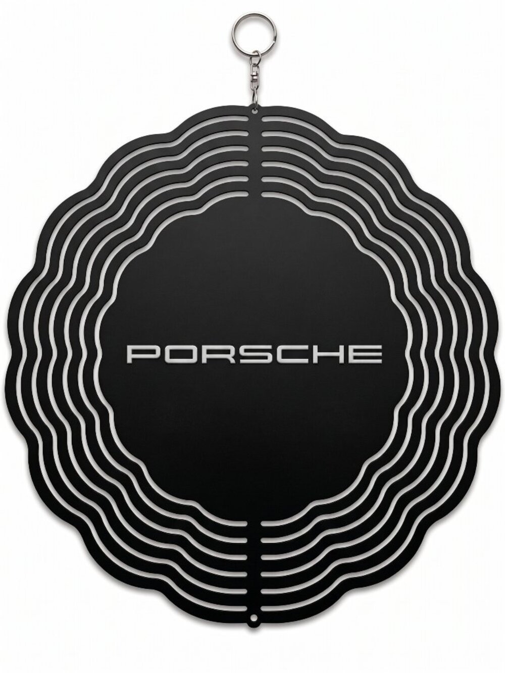 10" Porsche Logo Kinetic Wind Spinner - Black Metal Hanging Yard Decor